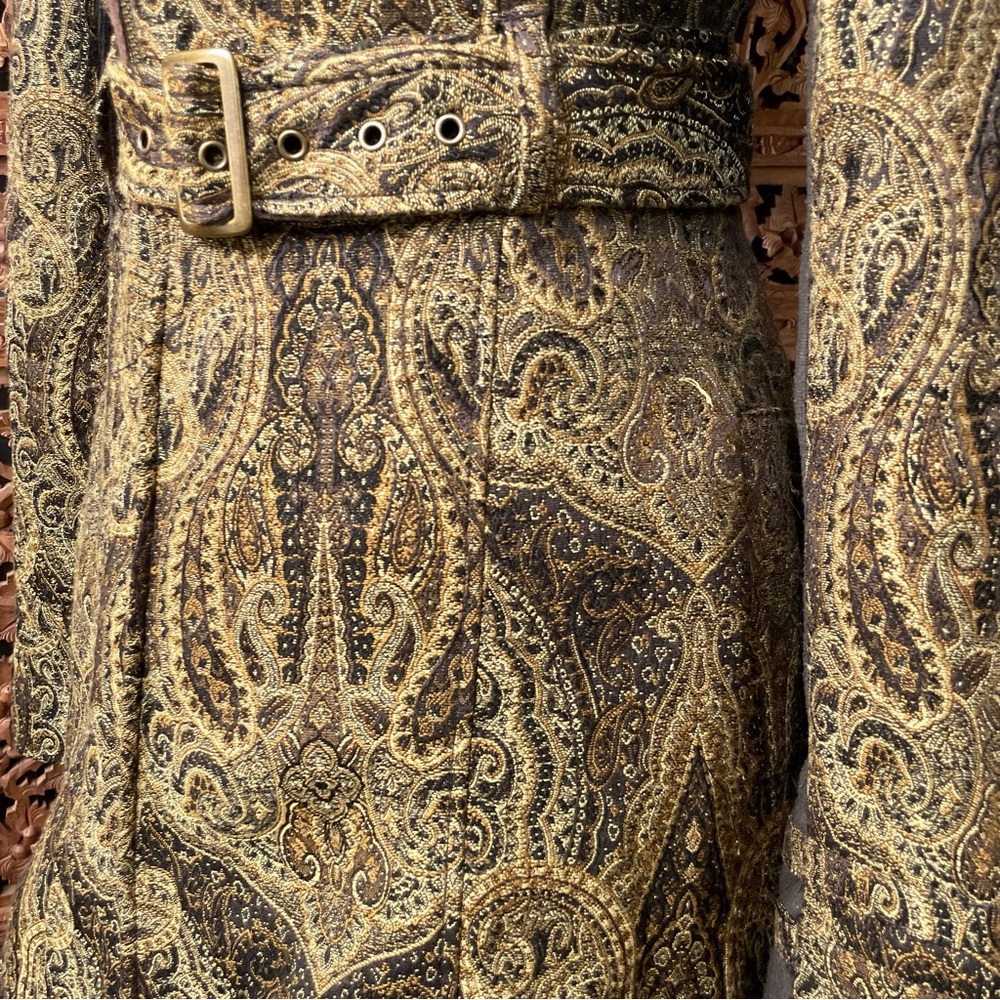 FREE PEOPLE Vintage Y2K Brown Paisley Belted Utility Trench Coat Duster Jacket - Picture 10 of 16